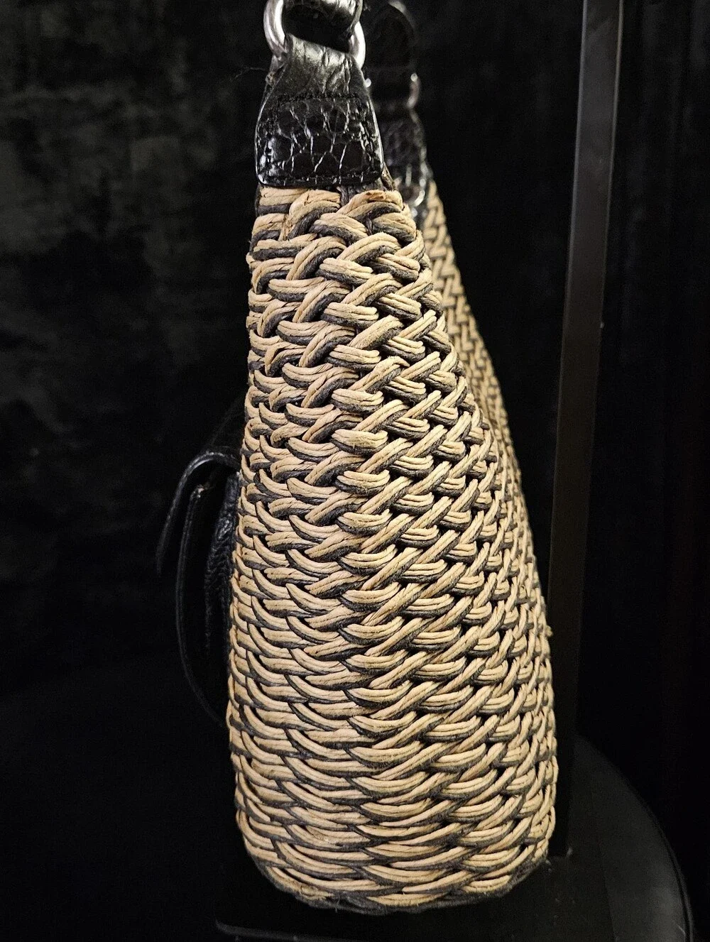 Brighton Edna Woven Straw Hobo Bag with Front Leather Pocket